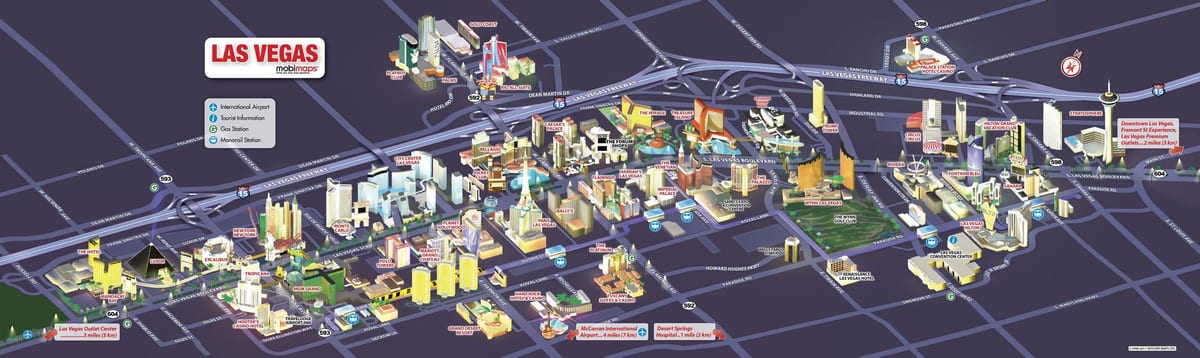 kort af kasinoer på the strip i Las Vegas